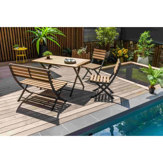 Table de jardin pliante en teck 2 chaises 1 banc