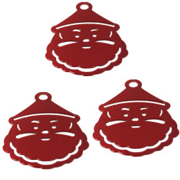 Lot de trois pere noel en métal rouge vernis
