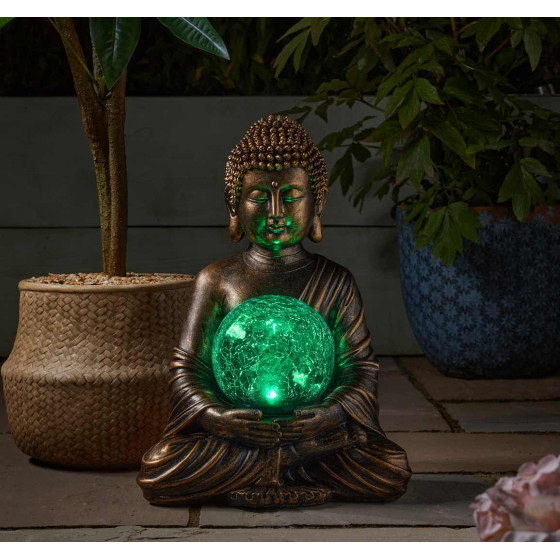 Lampe solaire bouddha lumière colorée verte