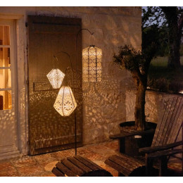 Lanterne solaire à suspendre bleu gris forme de diamant