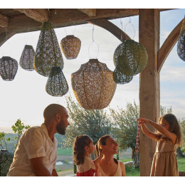 Lanterne solaire à suspendre forme ronde taupe