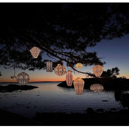 Lanterne solaire exterieur a suspendre forme cylindre bleu petrole