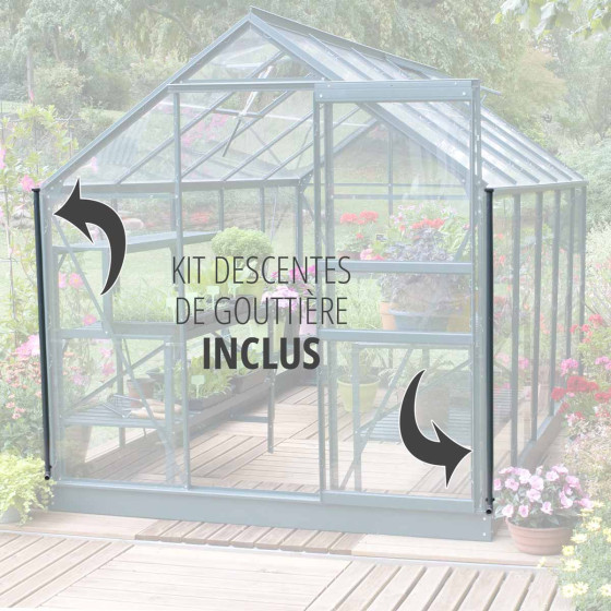 Serre en verre trempé avec gouttières inclues