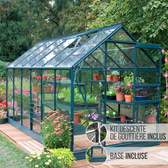 serre de jardin en verre et en aluminium vert
