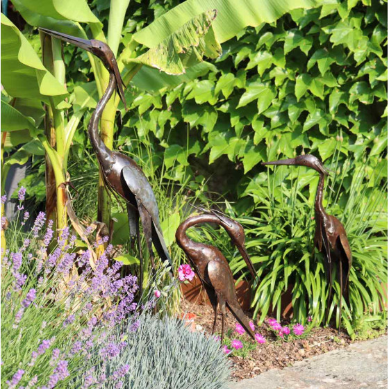 sculpture heron metal