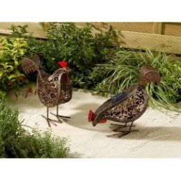 Poule décorative solaire en métal