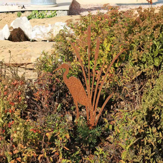 Héron décoratif à planter en acier corten