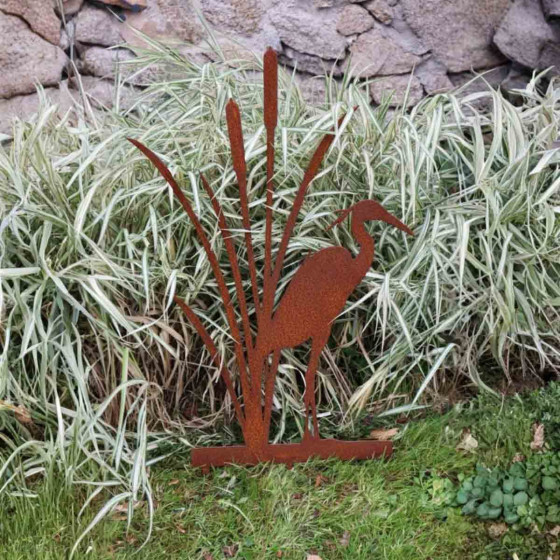 Héron décoratif à planter en acier corten