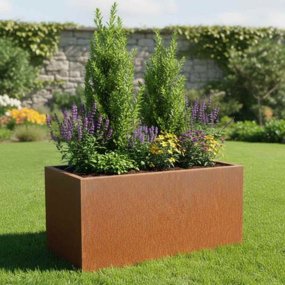 jardiniere pour plantes en acier corten rectangulaire