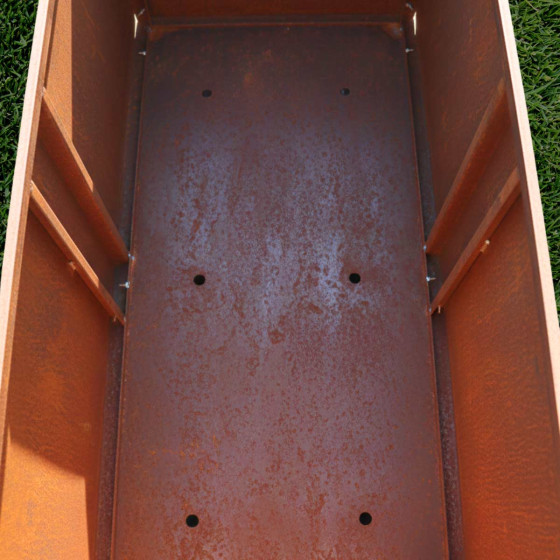 jardiniere en acier corten avec fond perce