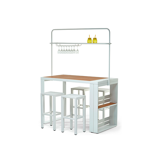 table bar exterieur avec 4 tabourets en aluminium HAWAI
