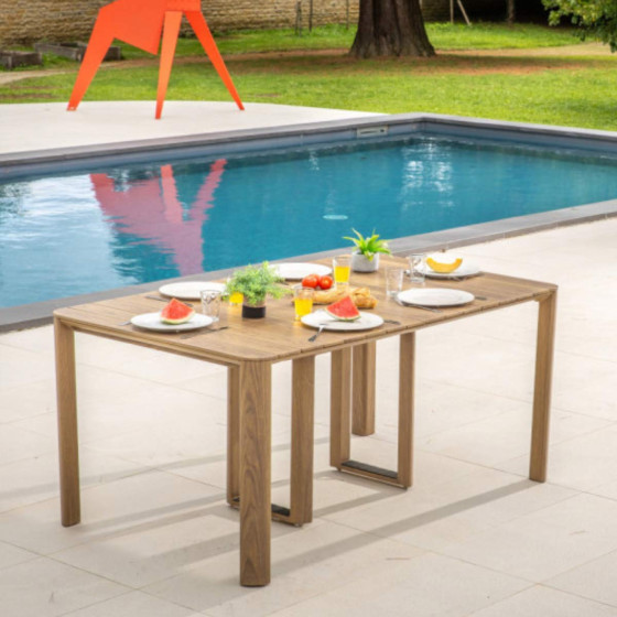 table de jardin extensible aluminium aspect teck 6 personnes
