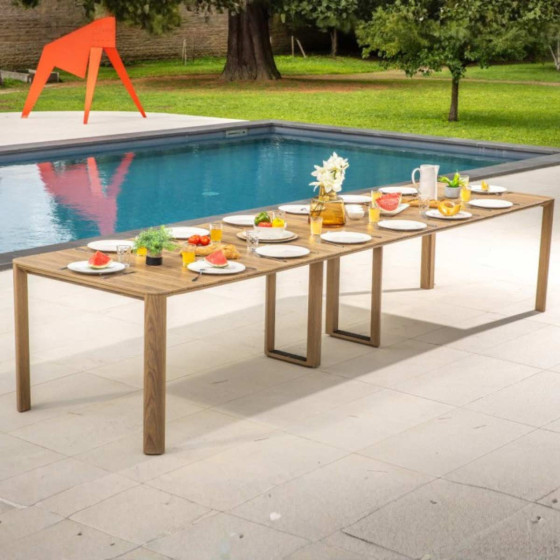table de jardin extensible 12 14 personnes en aluminium effet bois