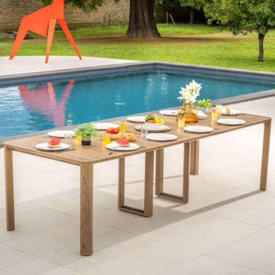 table exterieur extensible en aluminium imitation teck