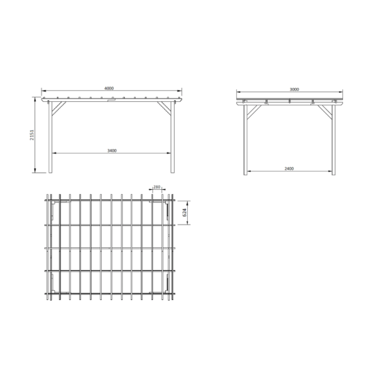 Pergola autoportee en bois 215x300x400 cm