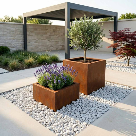 bac en acier corten carre bas et bac en acier corten carre haut