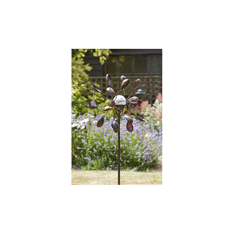Boule décorative jardin craquelée métal effet rouille