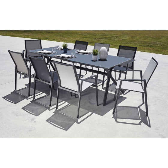 Ensemble table et chaise de jardin en aluminium et verre gris Albi