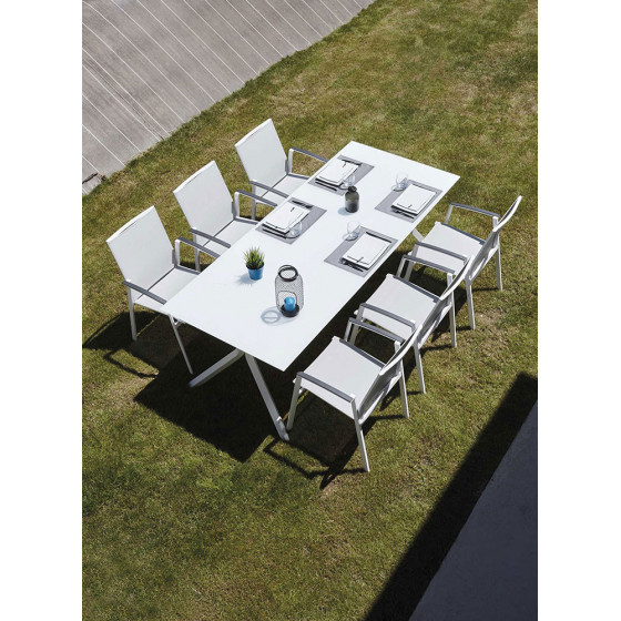 Ensemble table et chaise de jardin en aluminium et verre blanc Albi