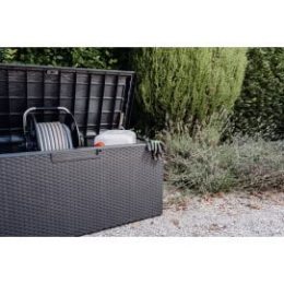 Coffre de rangement extérieur en résine tressée gris 350 L