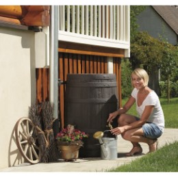 Recuperateur de pluie tonneau imitation bois 250 L Fabrication française