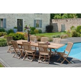Table en teck extensible rectangulaire et 8 chaises de jardin