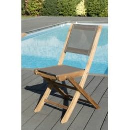 Table en teck extensible rectangulaire et 6 chaises en textilène taupe