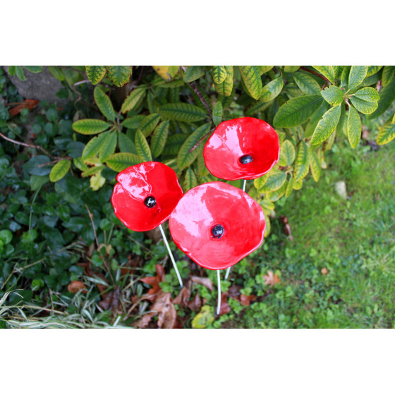 Coquelicot en céramique sur tige diamètre 10 cm