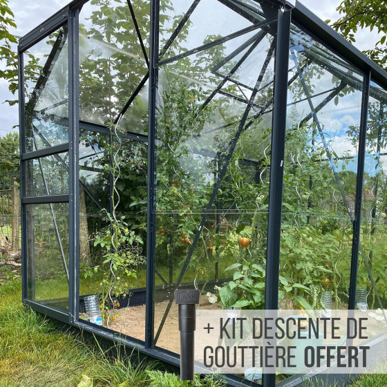 Serre de jardin en verre trempé et aluminium avec embase 3,7 m² et 4,9 m²