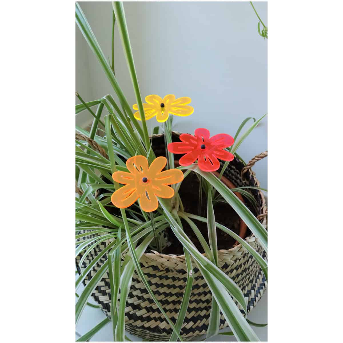 Bouquet De 3 Fleurs De Soleil En Plexiglas Jaune - Tiges élastiques, Diamètre 80 Mm, Décoration Intérieur/extérieur